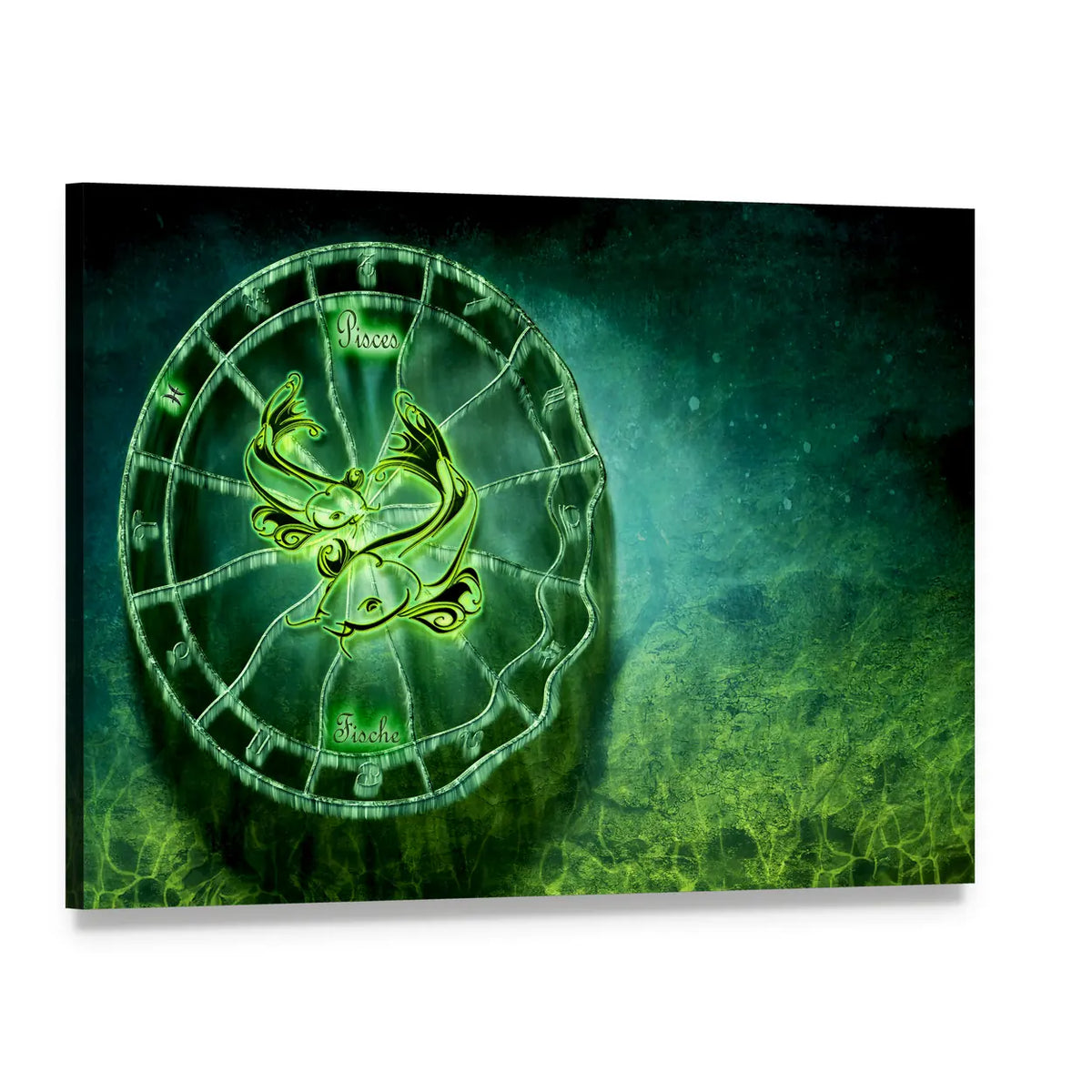 Emerald Pisces Zodiac Wheel Canvas Wall Art, single panel gallery wrapped canvas, angled product view