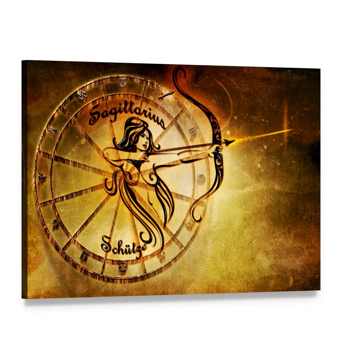 Sagittarius Archer Zodiac Wheel Canvas Wall Art, single panel gallery wrapped canvas, angled product view
