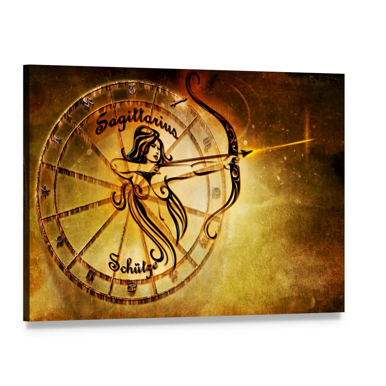 Sagittarius Archer Zodiac Wheel Canvas Wall Art, single panel gallery wrapped canvas, angled product view