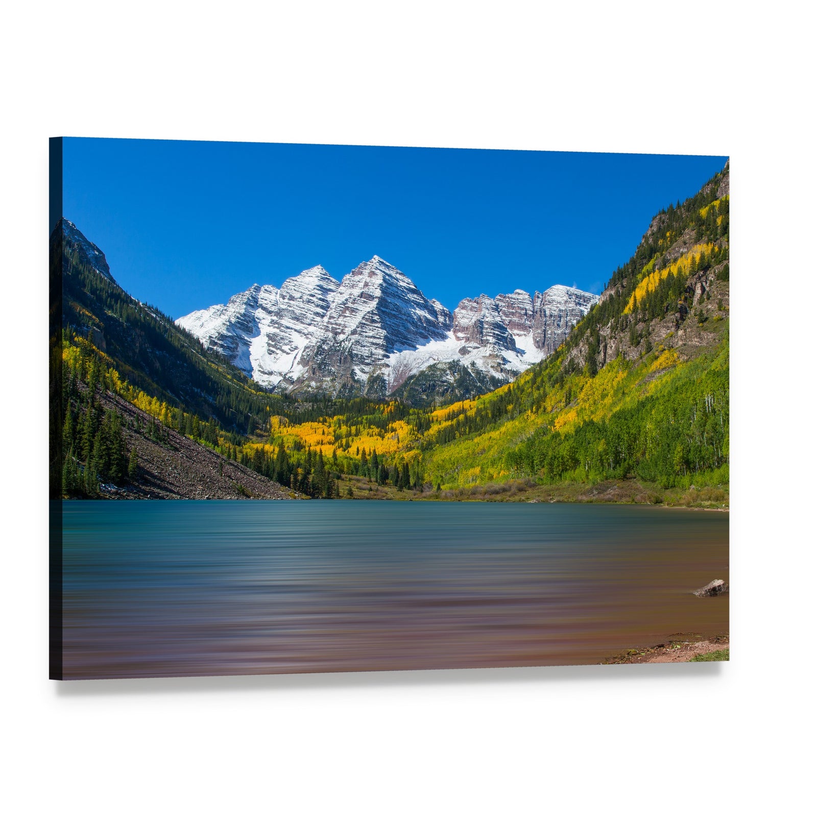 Maroon Bells in Autumn Canvas Wall Art, single panel gallery wrapped canvas, angled product view