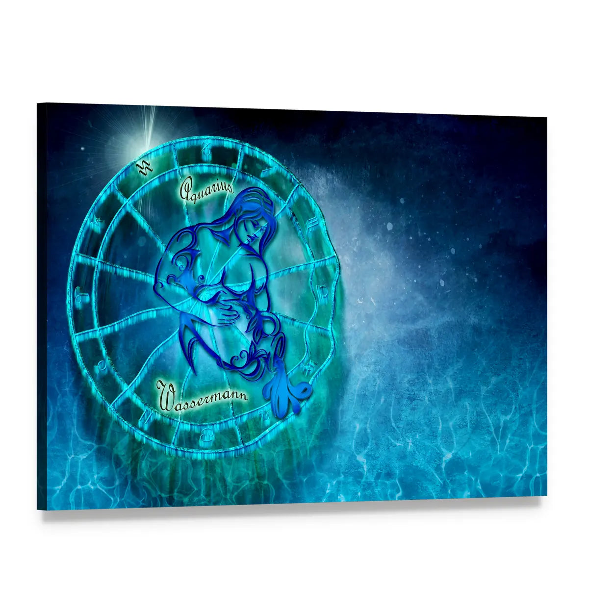 Aquarius Zodiac Water Bearer Illustration Canvas Wall Art, single panel gallery wrapped canvas, angled product view