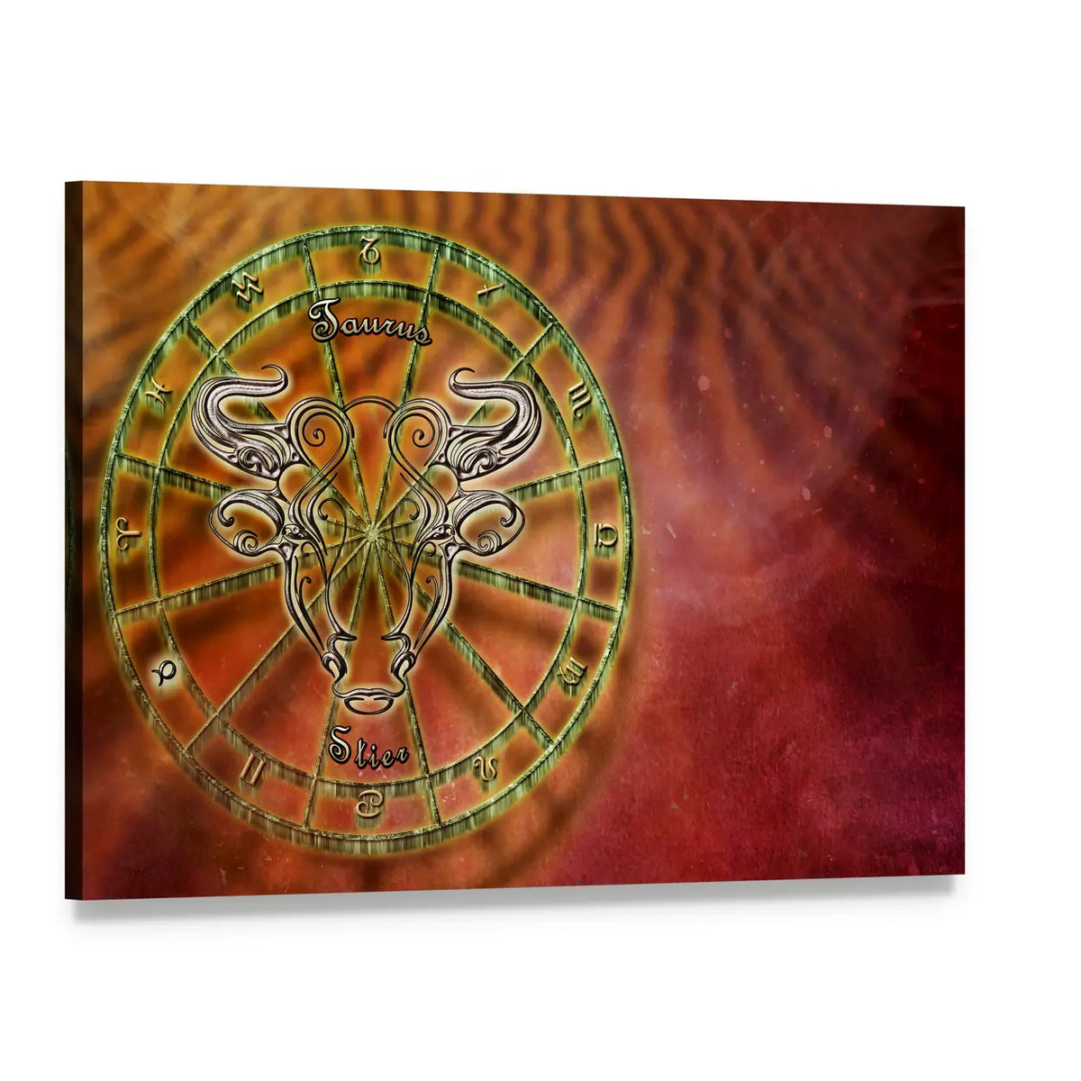 Taurus Zodiac Symbol Canvas Wall Art, single panel gallery wrapped canvas, angled product view
