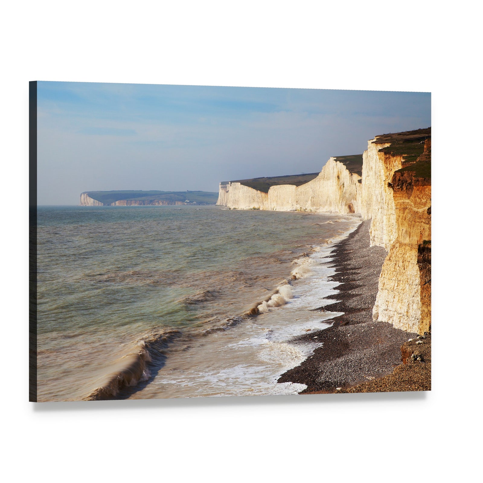 Seven Sisters Chalk Cliffs Canvas Wall Art, single panel gallery wrapped canvas, angled product view