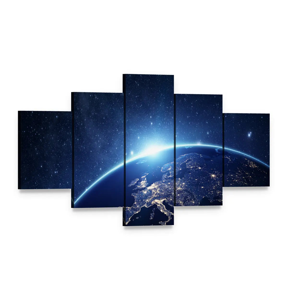 Earth from Space Canvas Wall Art, 5 panel 5 Star layout gallery wrapped canvas set, angled product view