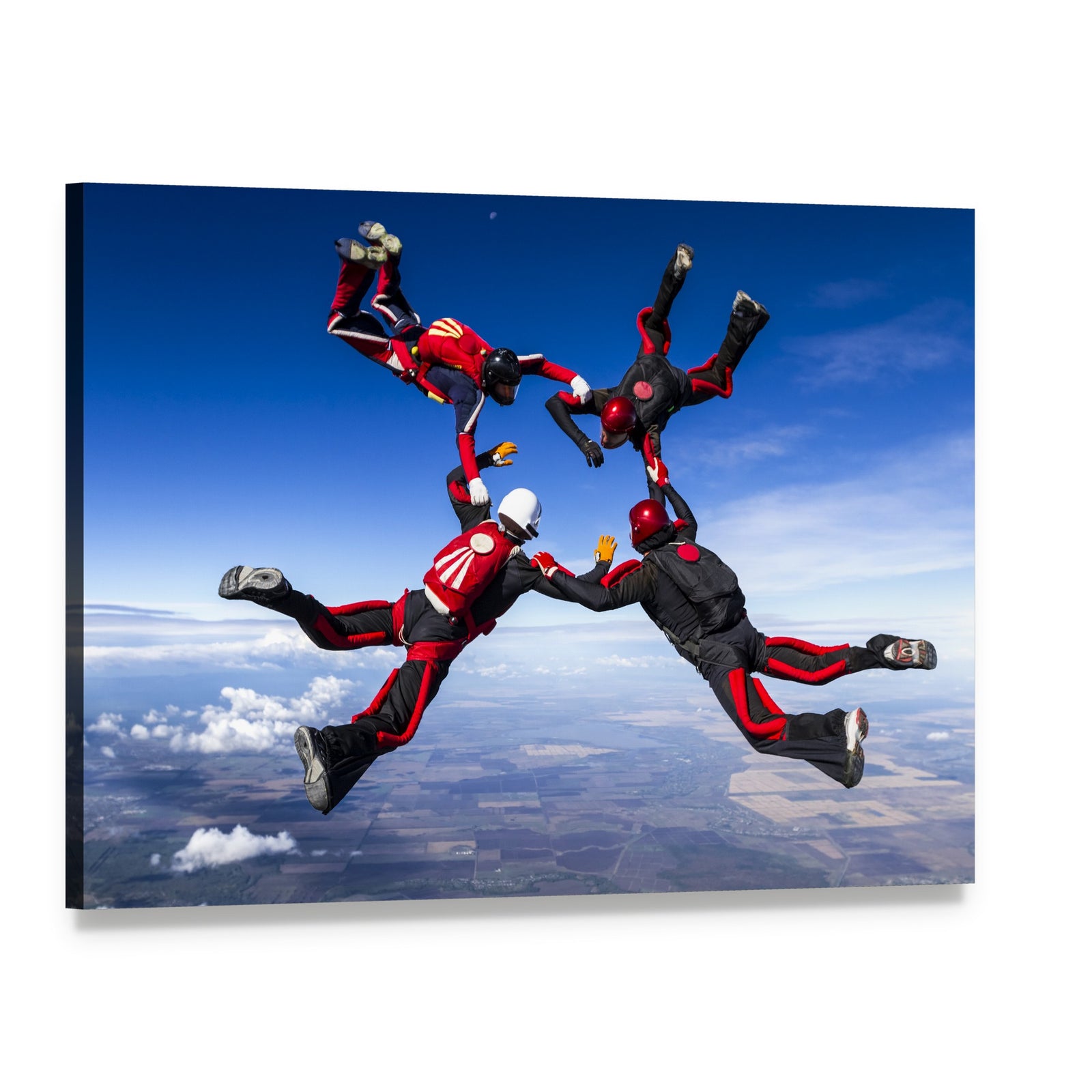 Skydivers in Formation Canvas Wall Art, single panel gallery wrapped canvas, angled product view