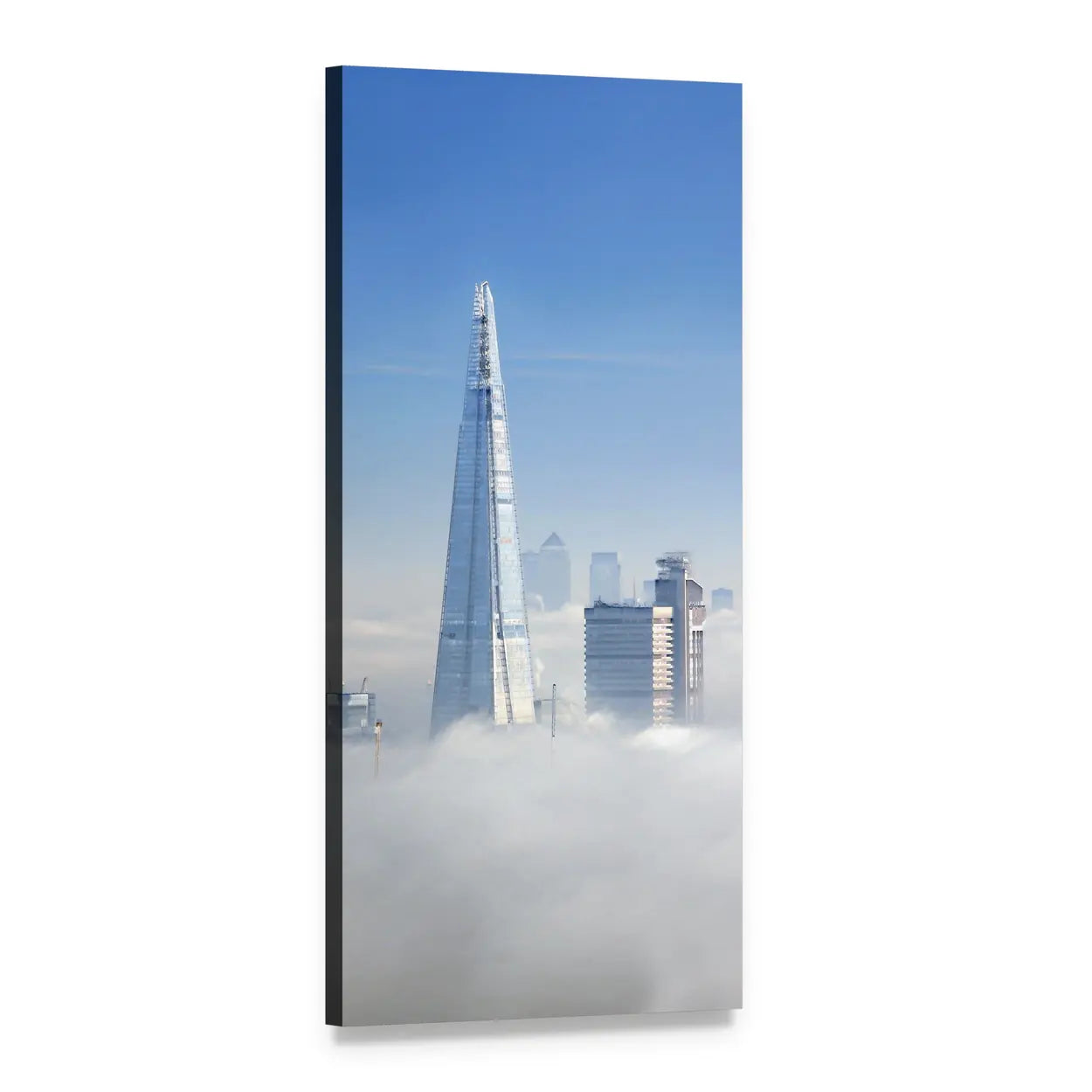 London Fog Over the Shard Vertical Canvas Wall Art, 1 panel 1 Vertical layout gallery wrapped canvas set, angled product view