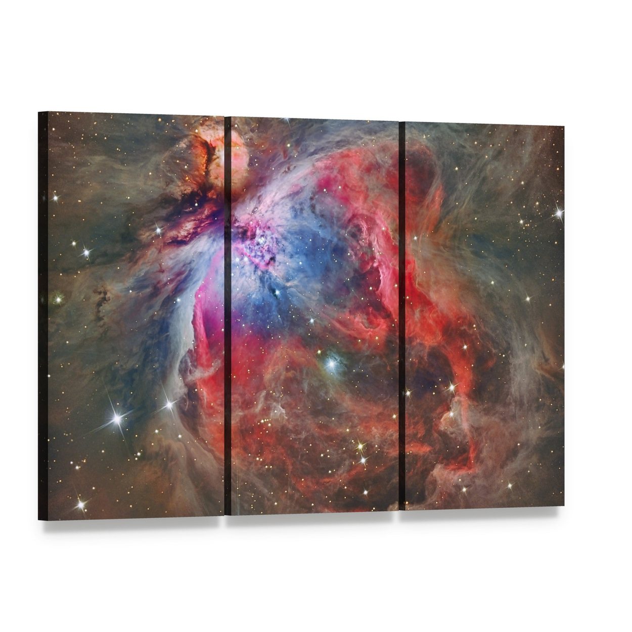 Orion Nebula Canvas Wall Art, 3 panel 3 Horizontal layout gallery wrapped canvas set, angled product view