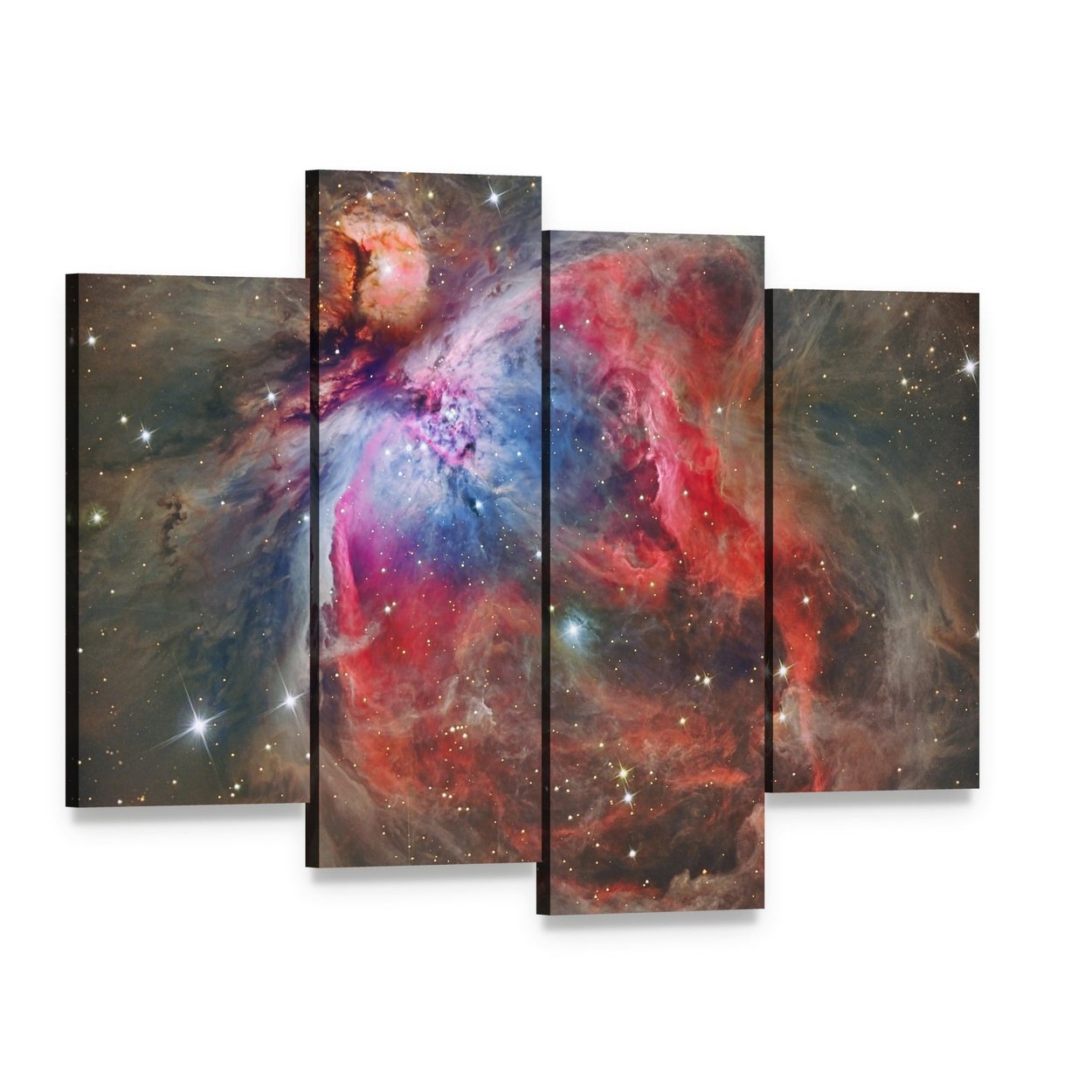 Orion Nebula Canvas Wall Art, 4 panel 4 Pop layout gallery wrapped canvas set, angled product view
