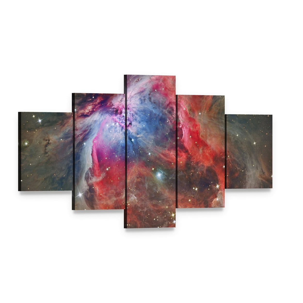Orion Nebula Canvas Wall Art, 5 panel 5 Star layout gallery wrapped canvas set, angled product view