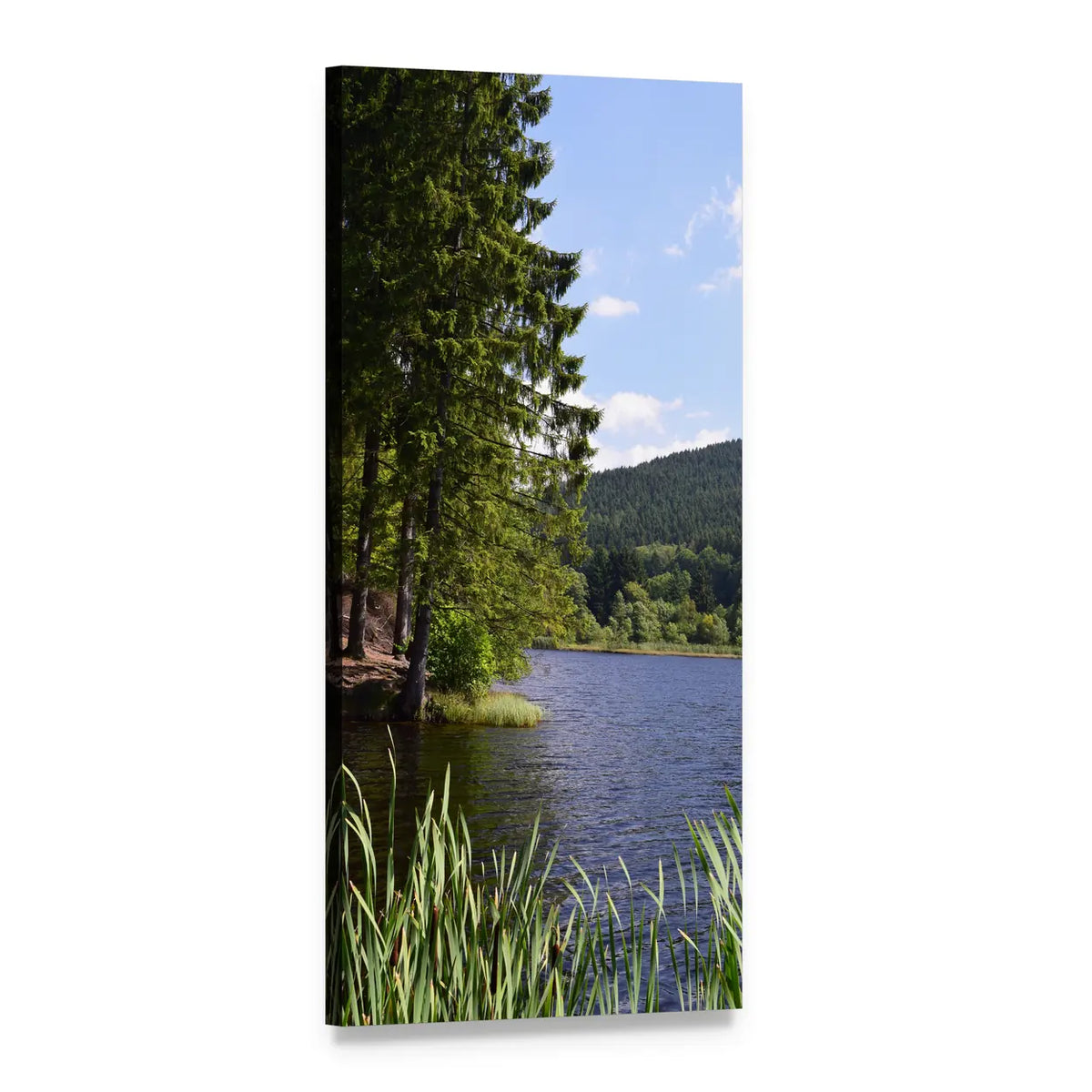 Reservoir Lake Landscape Vertical Canvas Wall Art, 1 panel 1 Vertical layout gallery wrapped canvas set, angled product view