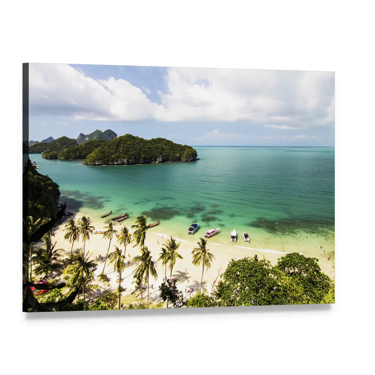 Tropical Islands and White Sand Beach Canvas Wall Art, single panel gallery wrapped canvas, angled product view