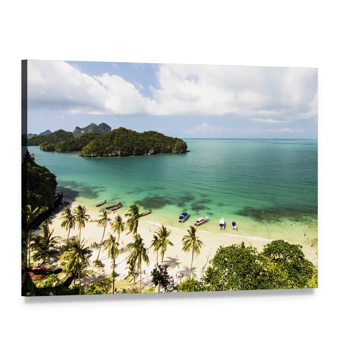 Tropical Islands and White Sand Beach Canvas Wall Art, single panel gallery wrapped canvas, angled product view