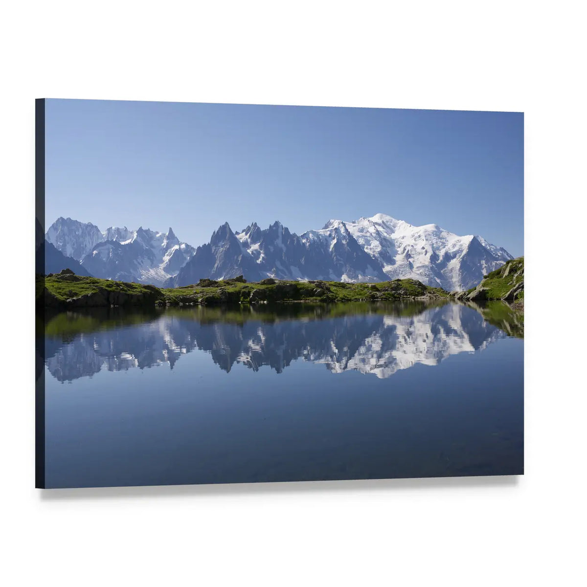 Mont Blanc Reflected in Cheserys Lake Canvas Wall Art, single panel gallery wrapped canvas, angled product view