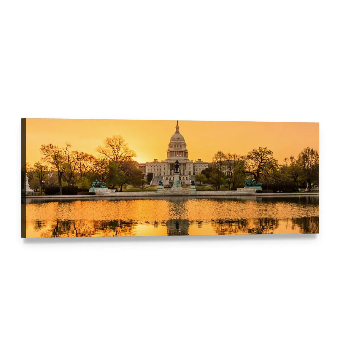 Sunrise Over the Us Capitol Panoramic Canvas Wall Art, single panel gallery wrapped canvas, angled product view