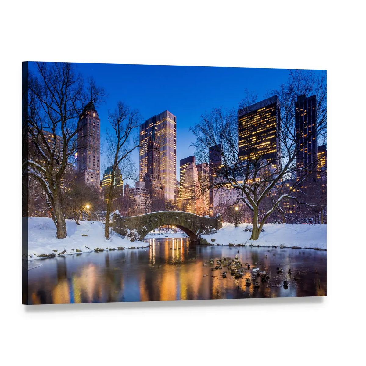 Gapstow Bridge in Winter Canvas Wall Art, single panel gallery wrapped canvas, angled product view