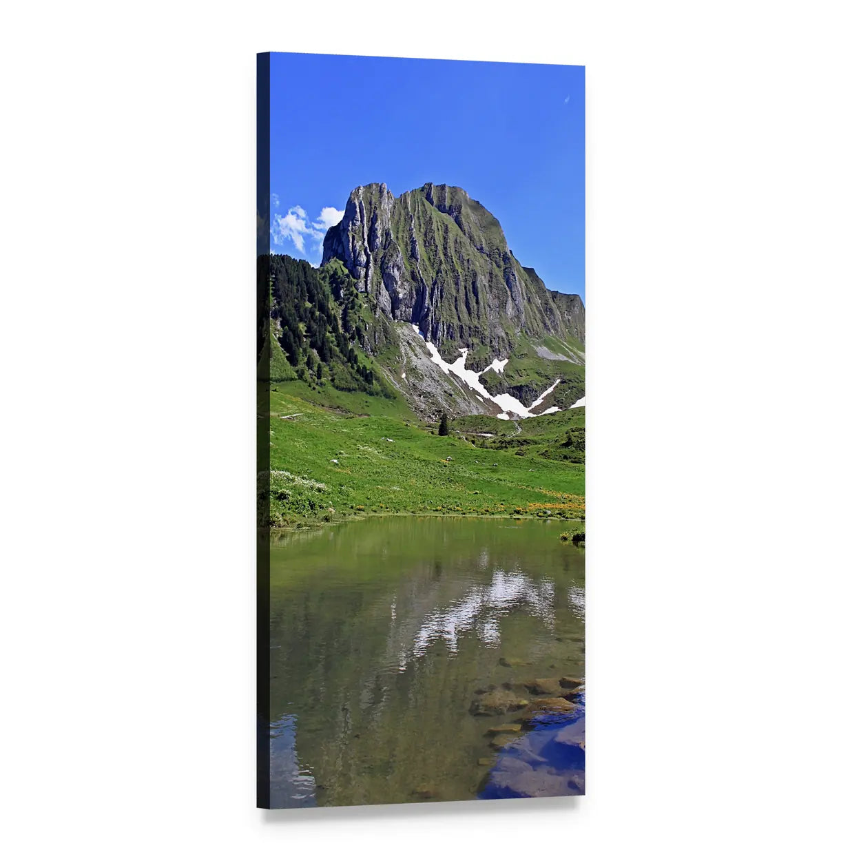 Mountain Lake in Germany Vertical Canvas Wall Art, 1 panel 1 Vertical layout gallery wrapped canvas set, angled product view