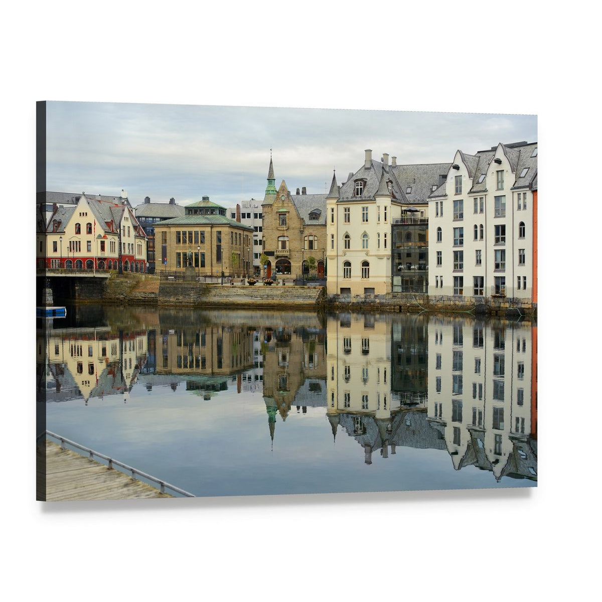 Alesund Waterfront Streets Canvas Wall Art, single panel gallery wrapped canvas, angled product view