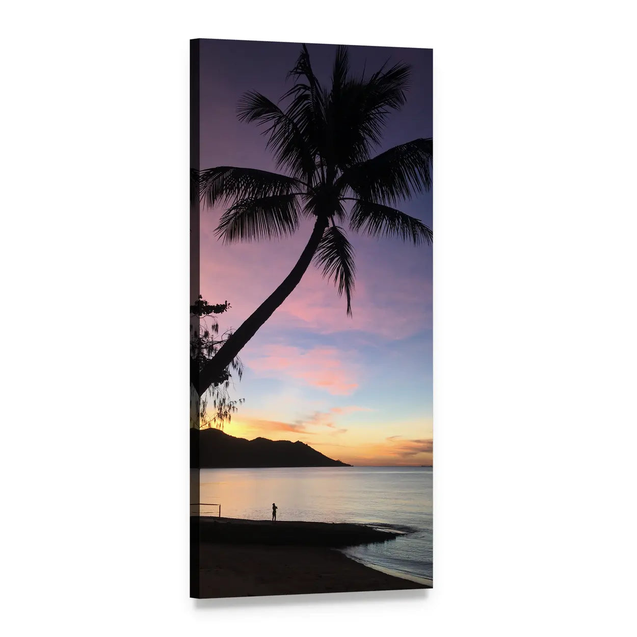 Tropical Palm at Sunset Vertical Canvas Wall Art, 1 panel 1 Vertical layout gallery wrapped canvas set, angled product view