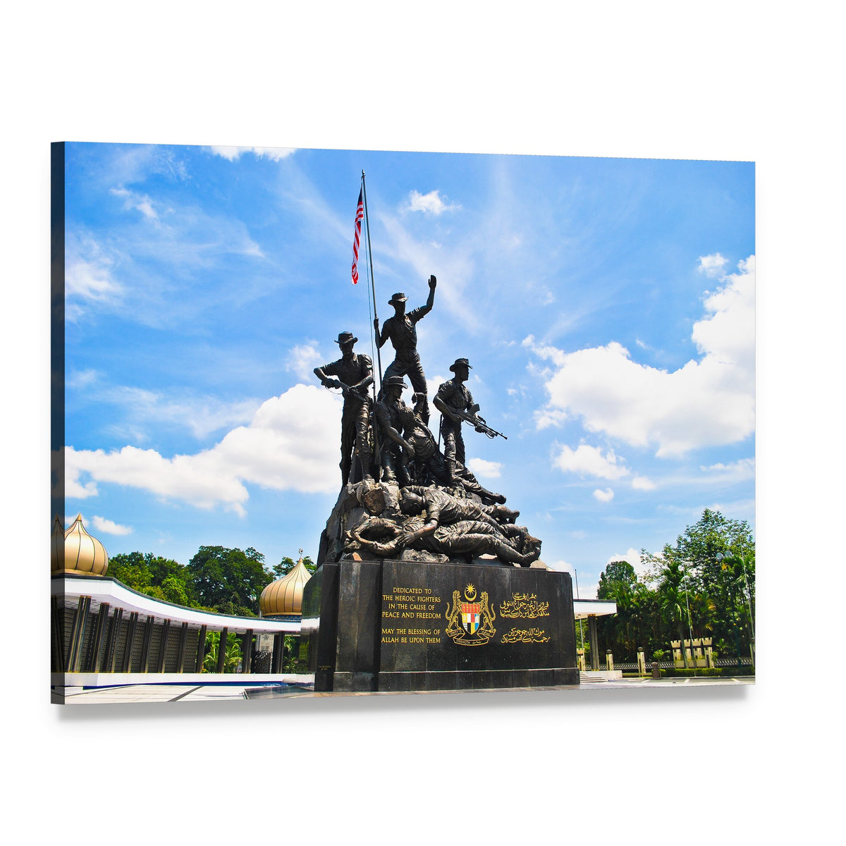 Malaysia's National Monument Canvas Wall Art, single panel gallery wrapped canvas, angled product view