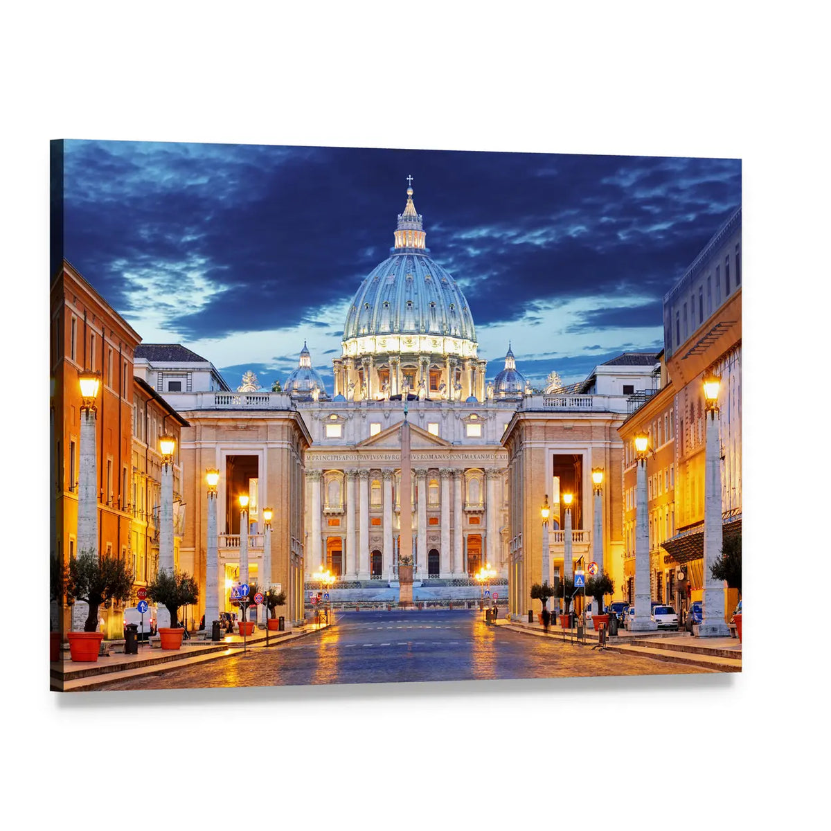 St. Peter's Basilica at Dusk Canvas Wall Art, single panel gallery wrapped canvas, angled product view