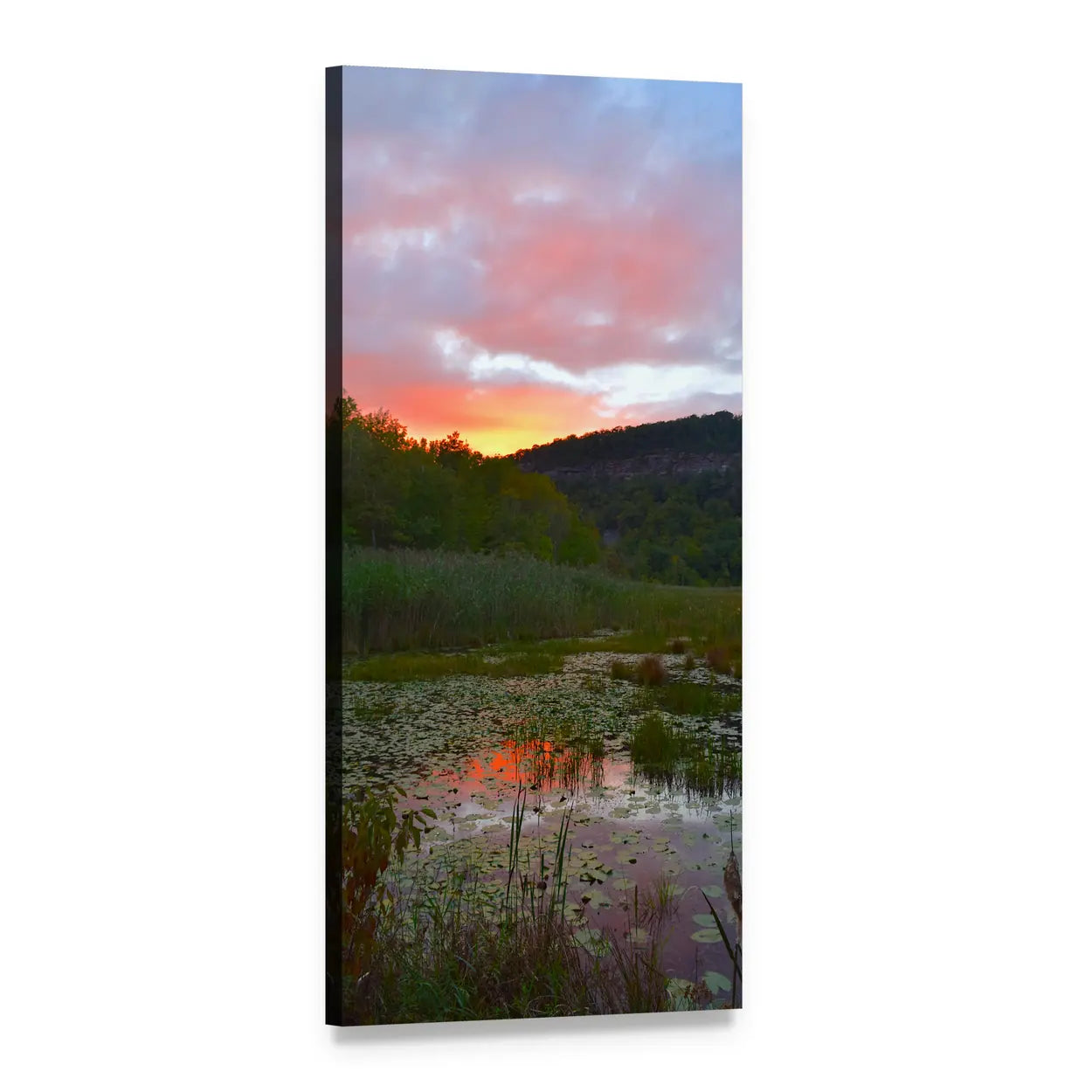 Marshland Pond at Sunset Vertical Canvas Wall Art, 1 panel 1 Vertical layout gallery wrapped canvas set, angled product view