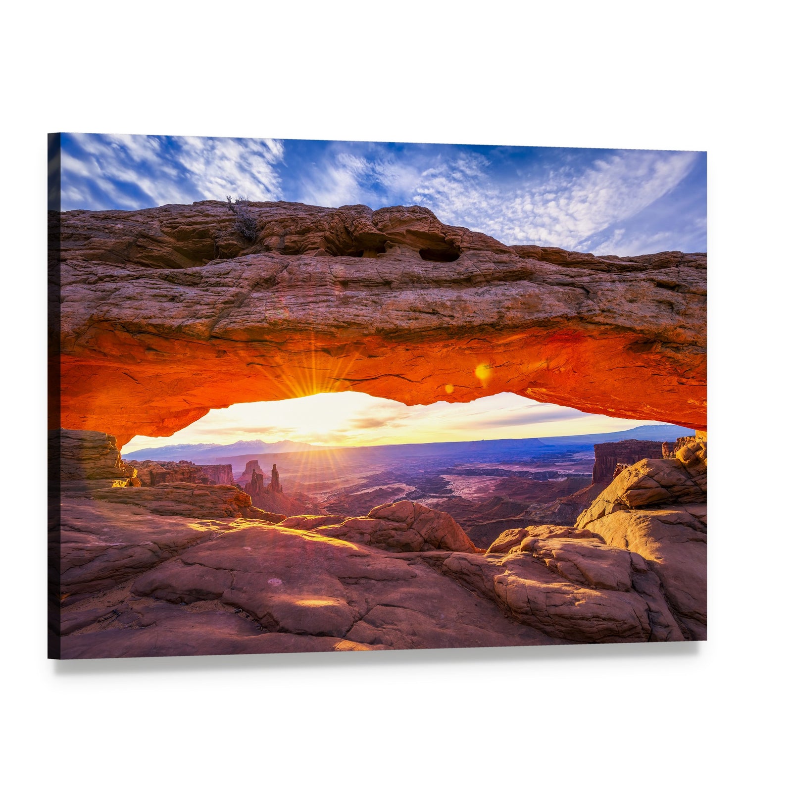 Sunrise at Mesa Arch Canvas Wall Art, single panel gallery wrapped canvas, angled product view