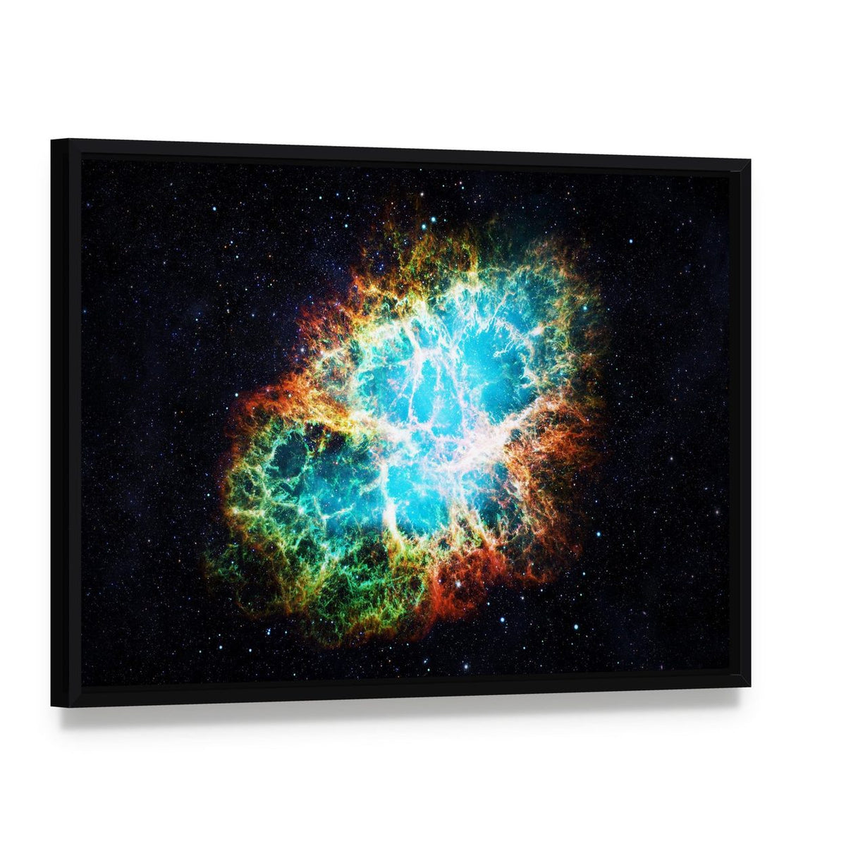 Crab Nebula Canvas Wall Art, framed canvas in a black floater frame, angled product view
