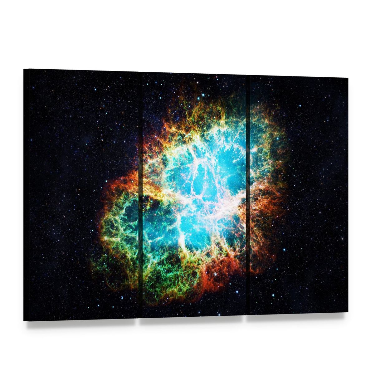 Crab Nebula Canvas Wall Art, 3 panel 3 Horizontal layout gallery wrapped canvas set, angled product view