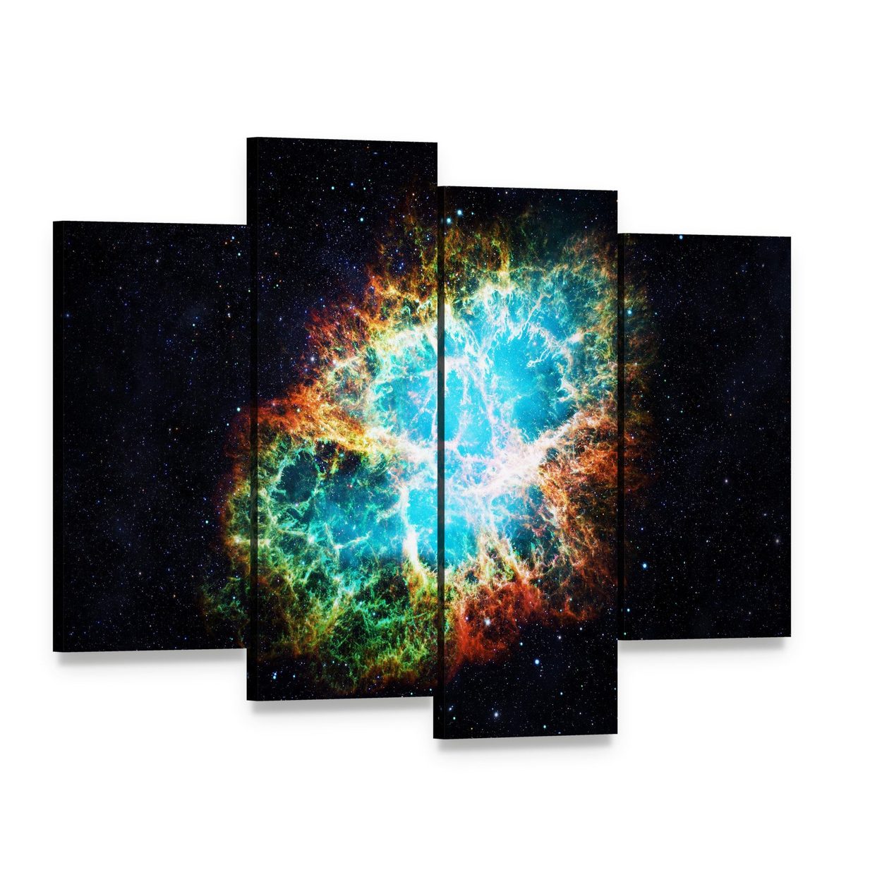 Crab Nebula Canvas Wall Art, 4 panel 4 Pop layout gallery wrapped canvas set, angled product view