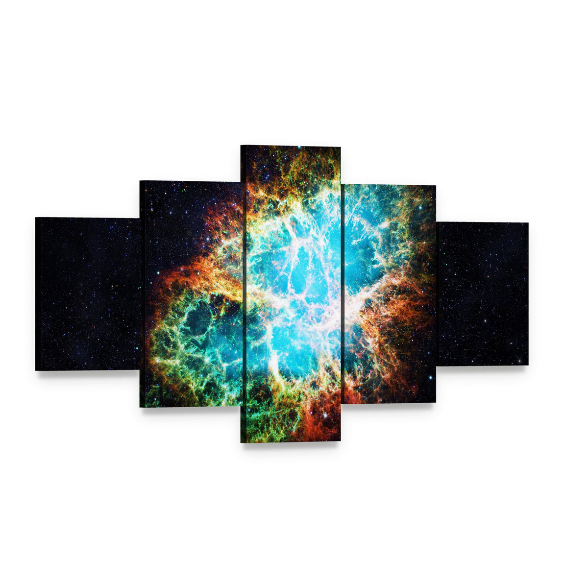 Crab Nebula Canvas Wall Art, 5 panel 5 Star layout gallery wrapped canvas set, angled product view
