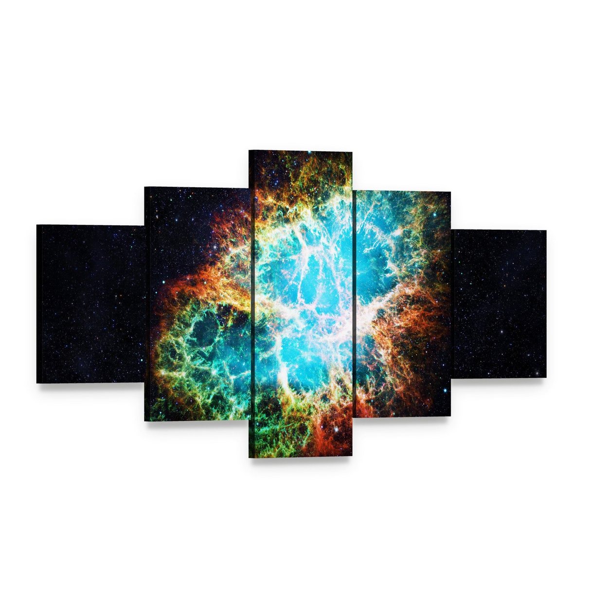 Crab Nebula Canvas Wall Art, 5 panel 5 Star layout gallery wrapped canvas set, angled product view