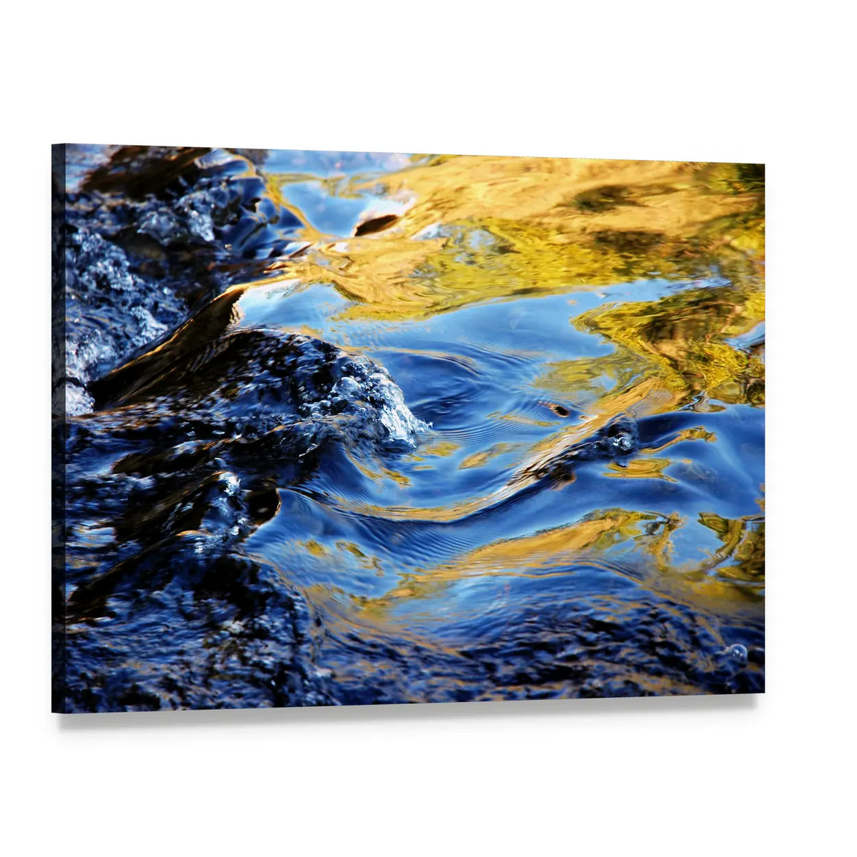 Autumn Trees Over Mountain Stream Canvas Wall Art, single panel gallery wrapped canvas, angled product view