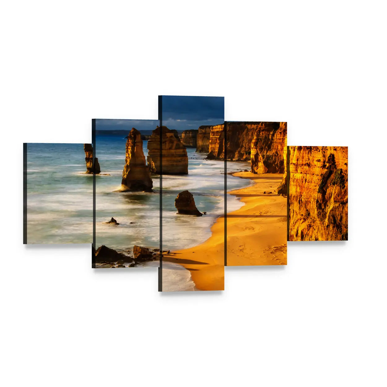 Twelve Apostles at Sunset Canvas Wall Art, 5 panel 5 Star layout gallery wrapped canvas set, angled product view