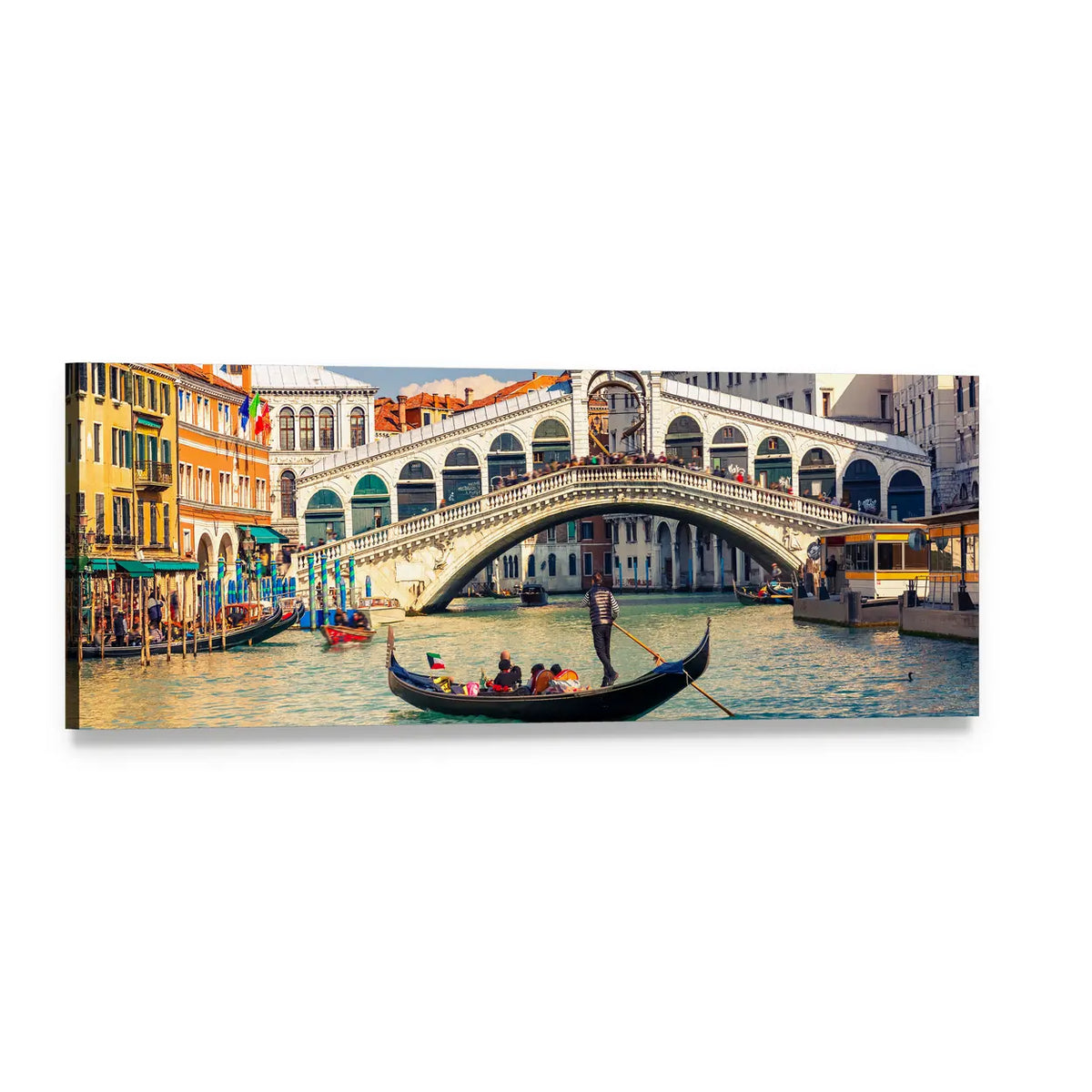 Rialto Bridge in Venice Panoramic Canvas Wall Art, single panel gallery wrapped canvas, angled product view