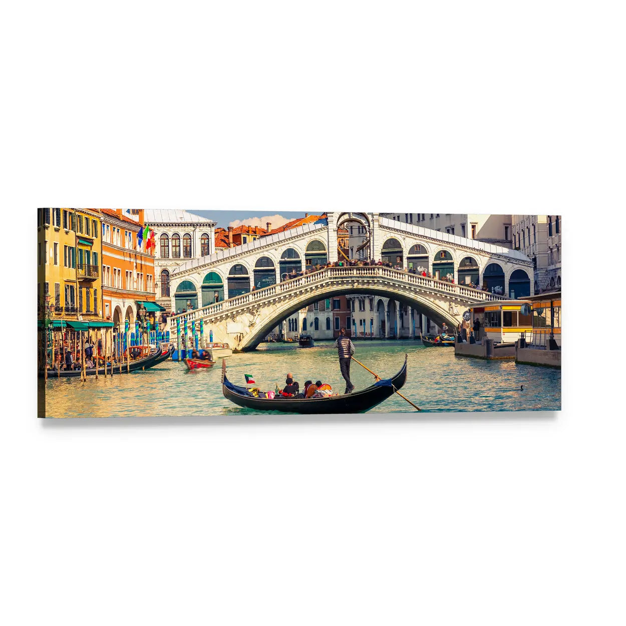 Rialto Bridge in Venice Panoramic Canvas Wall Art, single panel gallery wrapped canvas, angled product view