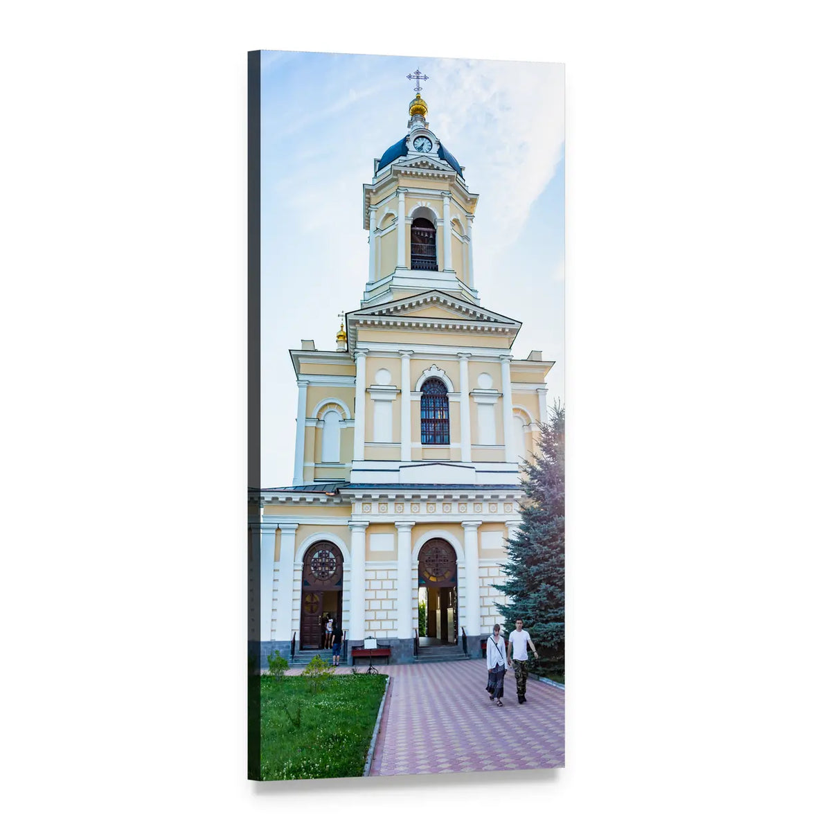 Sunlit Cathedral Monastery Vertical Canvas Wall Art, 1 panel 1 Vertical layout gallery wrapped canvas set, angled product view