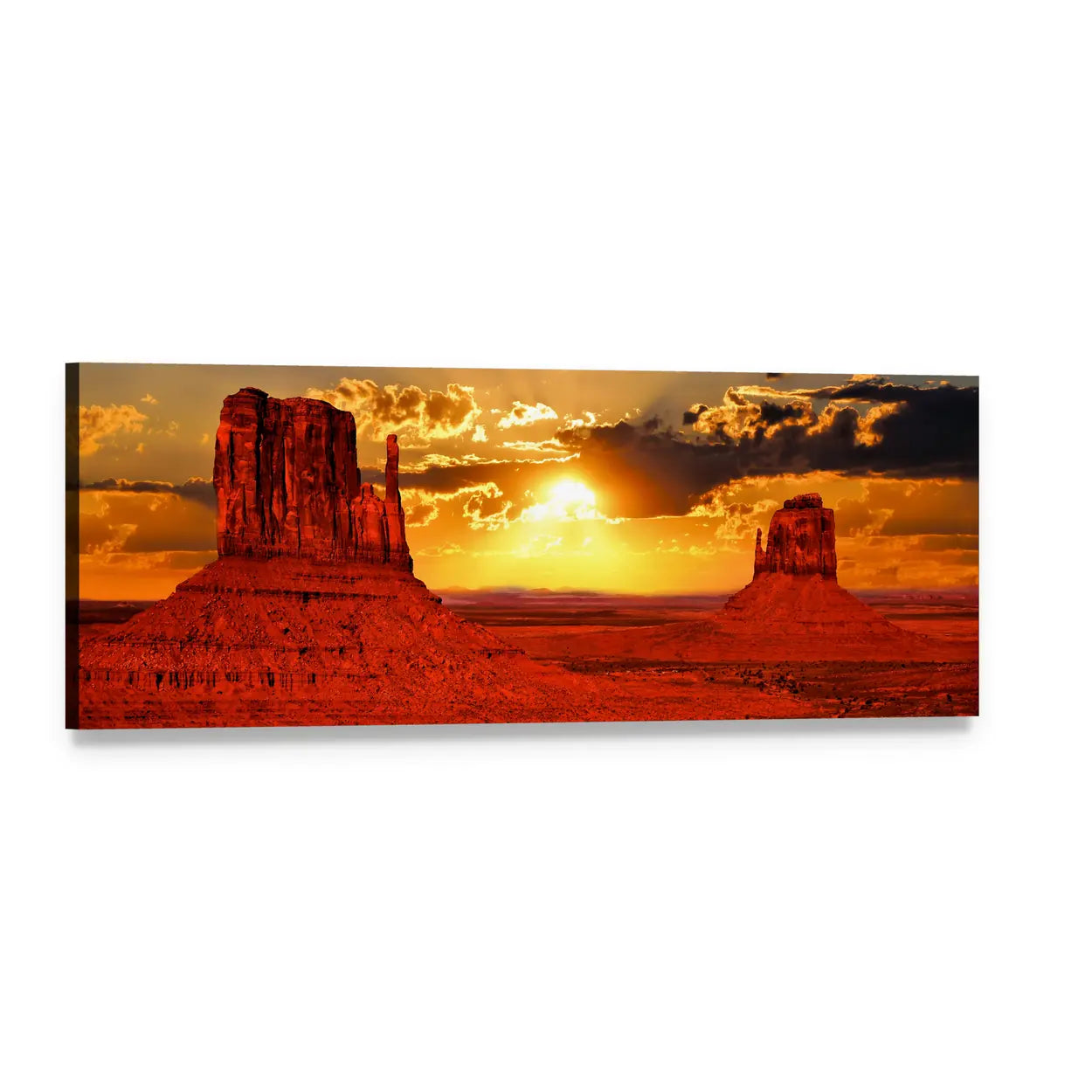 Sunrise Over Monument Valley Panoramic Canvas Wall Art, single panel gallery wrapped canvas, angled product view