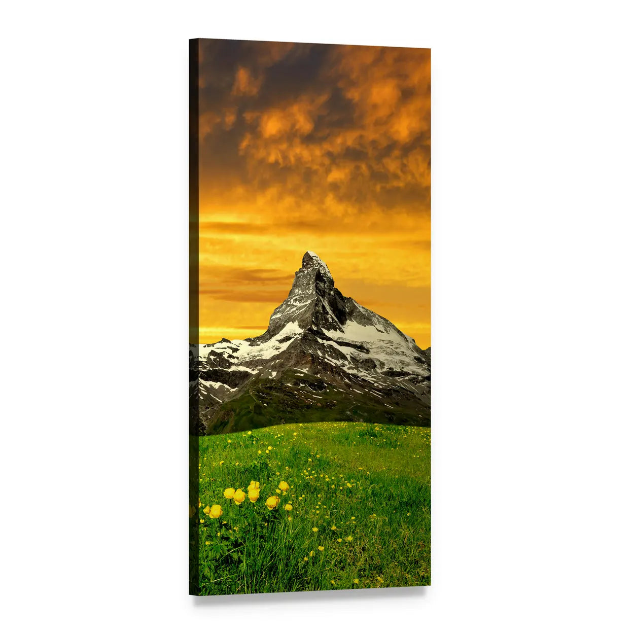 Matterhorn at Sunset Vertical Canvas Wall Art, 1 panel 1 Vertical layout gallery wrapped canvas set, angled product view
