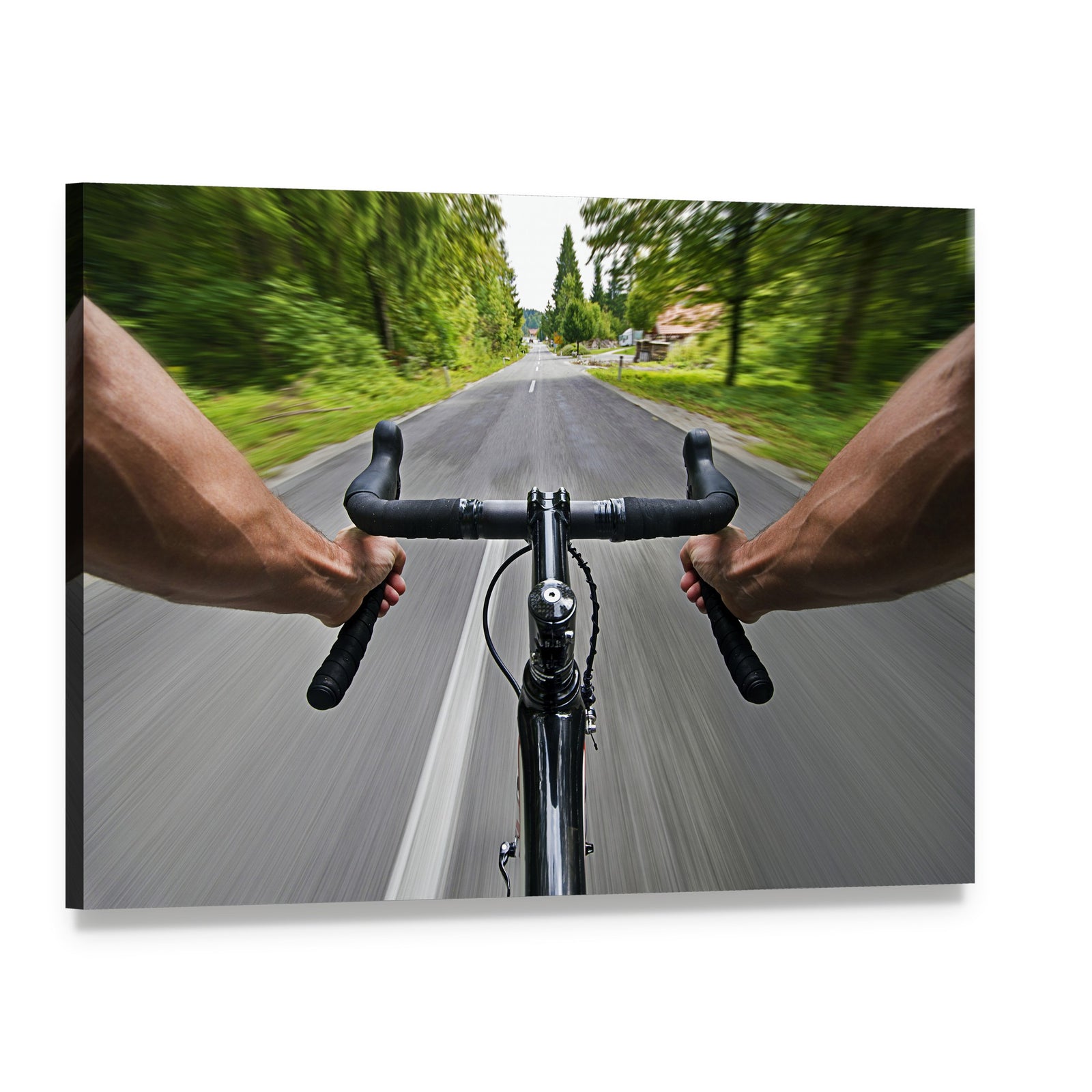 First Person Road Cycling View Canvas Wall Art, single panel gallery wrapped canvas, angled product view