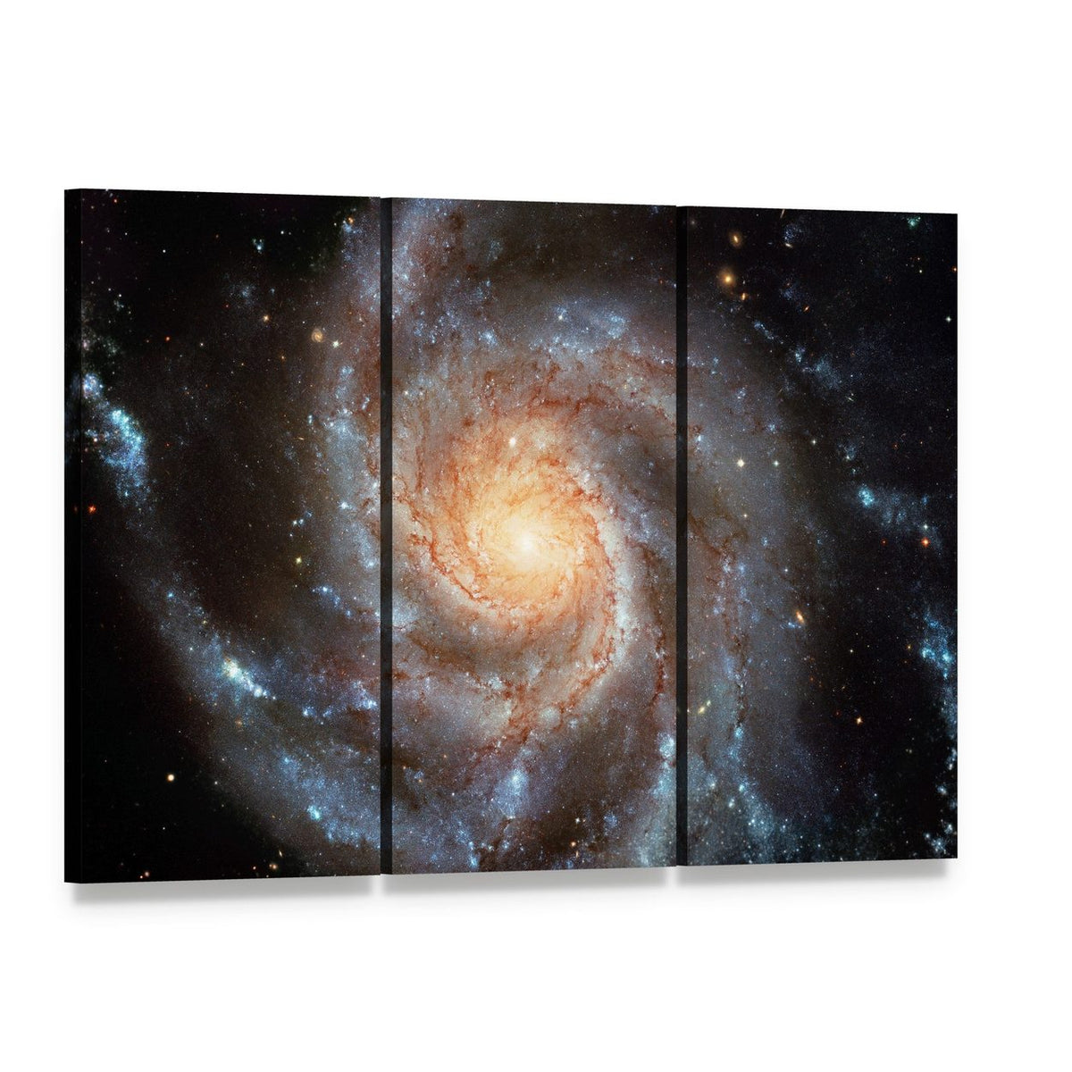 Giant Spiral Disk Canvas Wall Art, 3 panel 3 Horizontal layout gallery wrapped canvas set, angled product view