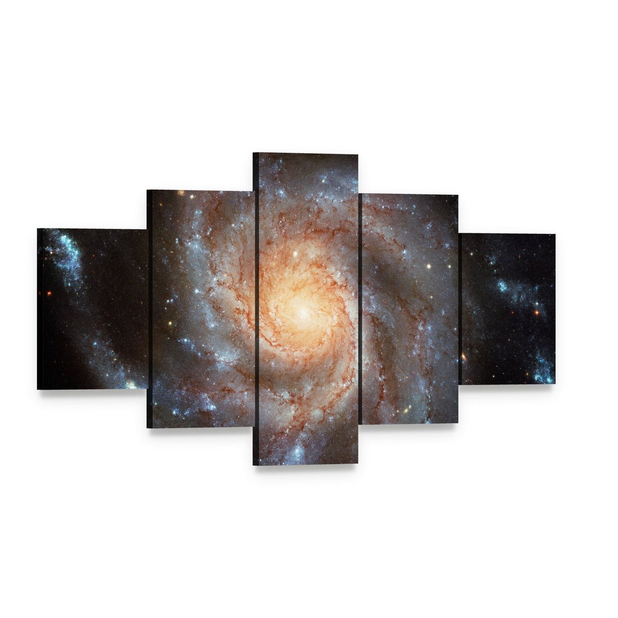 Giant Spiral Disk Canvas Wall Art, 5 panel 5 Star layout gallery wrapped canvas set, angled product view