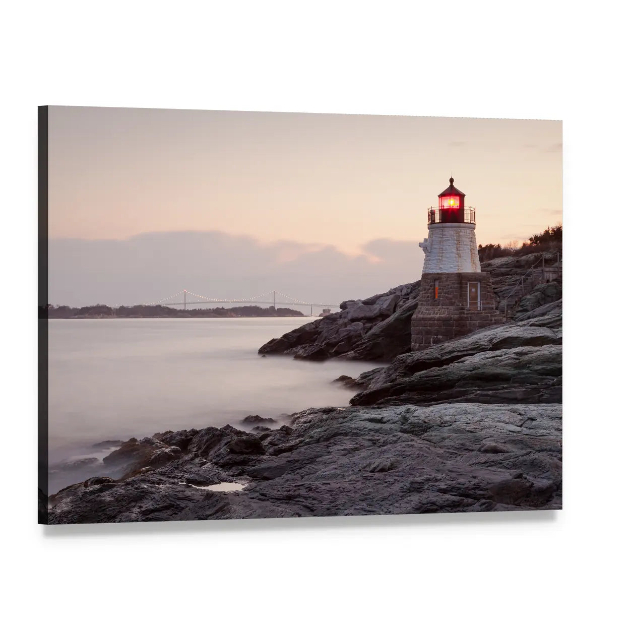 Castle Hill Lighthouse Canvas Wall Art, single panel gallery wrapped canvas, angled product view