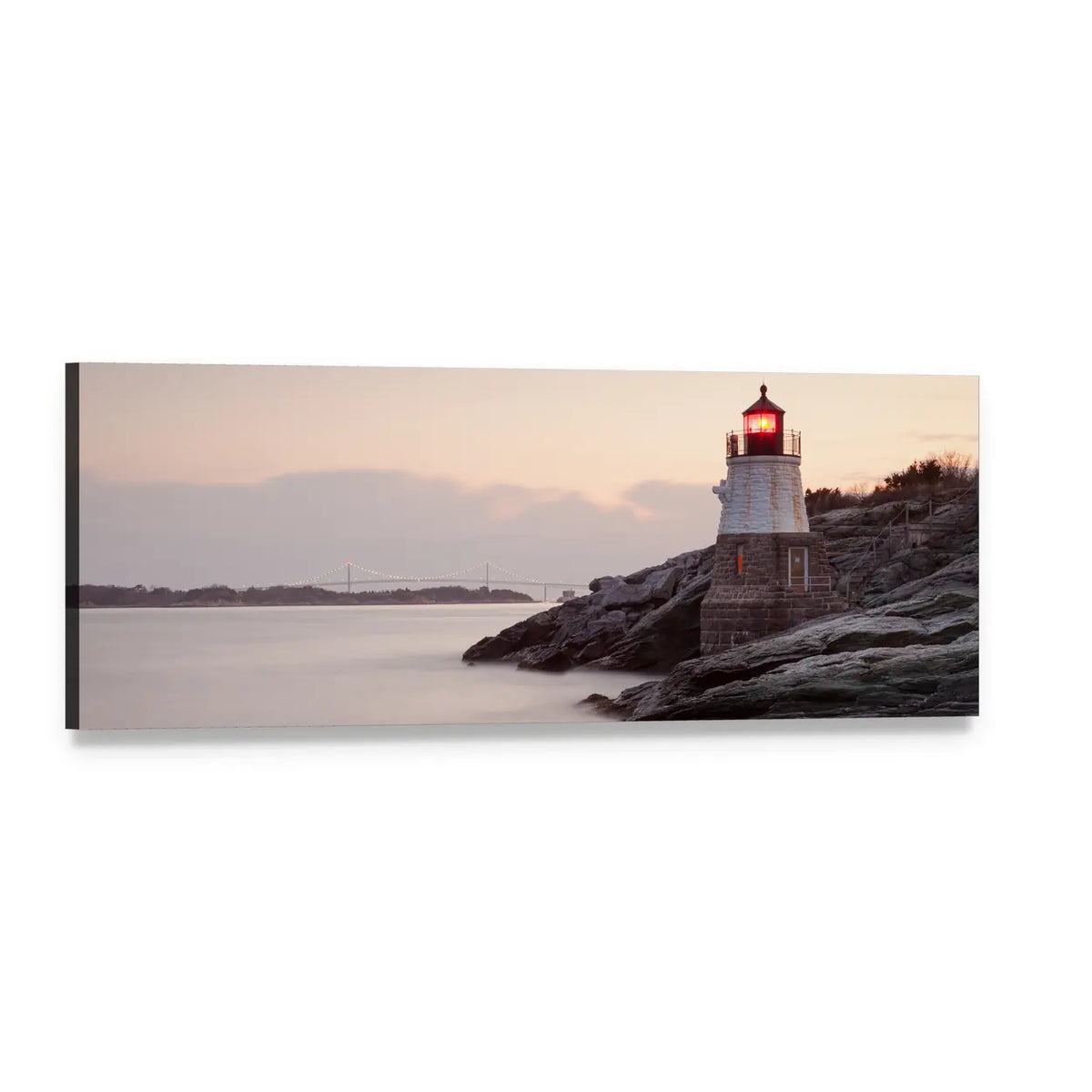 Castle Hill Lighthouse Panoramic Canvas Wall Art, single panel gallery wrapped canvas, angled product view