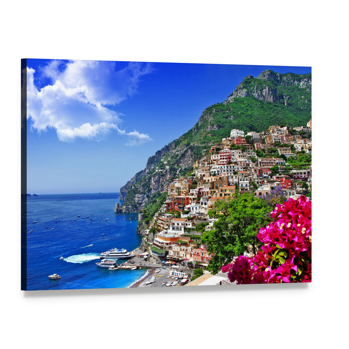Positano Coastal Village Canvas Wall Art, single panel gallery wrapped canvas, angled product view