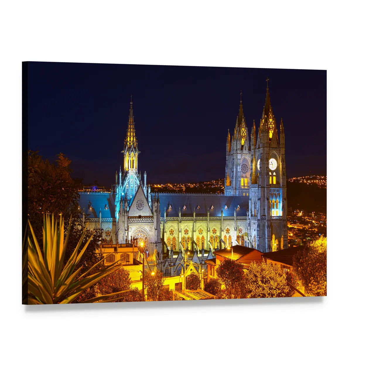 Basilica of National Vote at Night Canvas Wall Art, single panel gallery wrapped canvas, angled product view