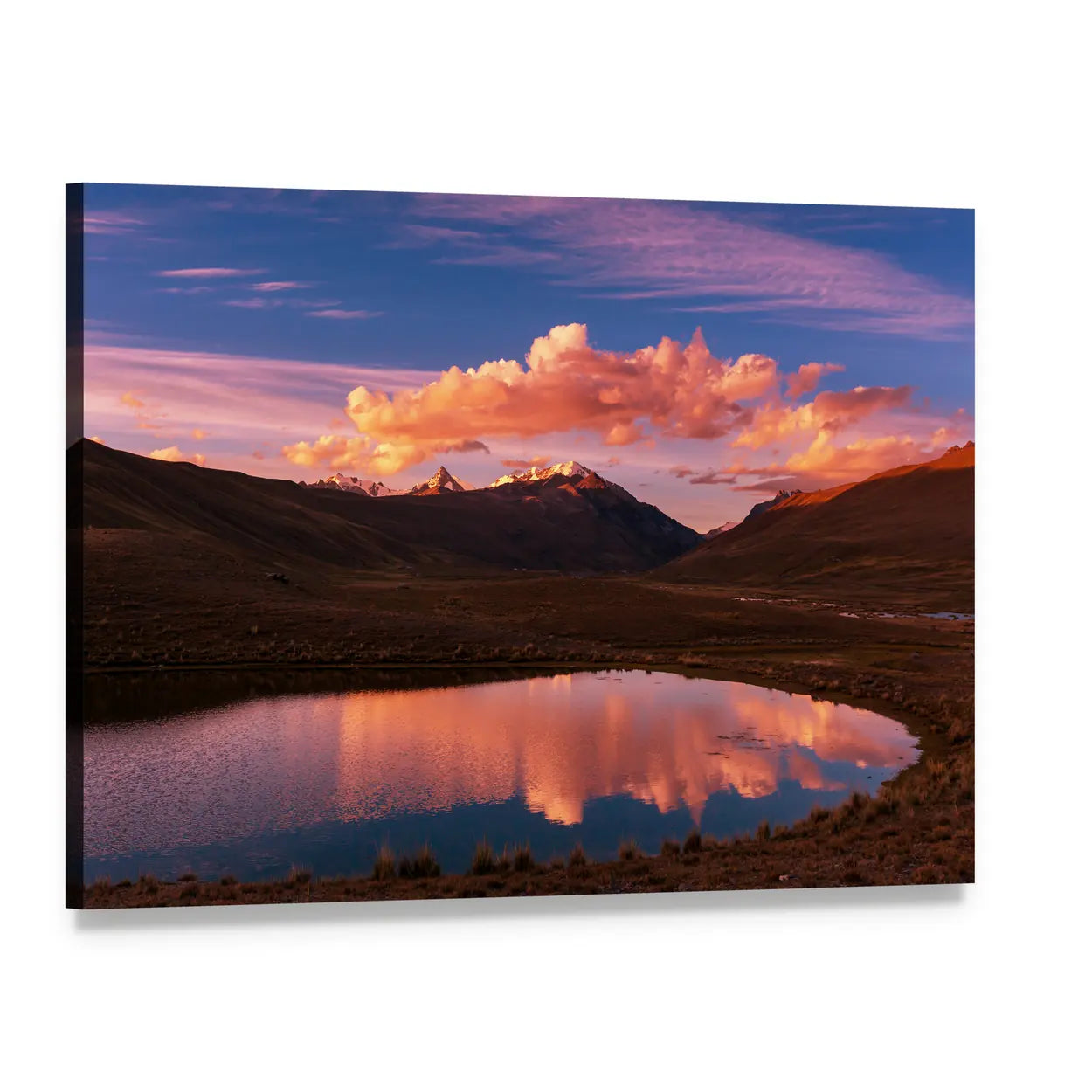 High Bolivian Mountains at Sunset Canvas Wall Art, single panel gallery wrapped canvas, angled product view