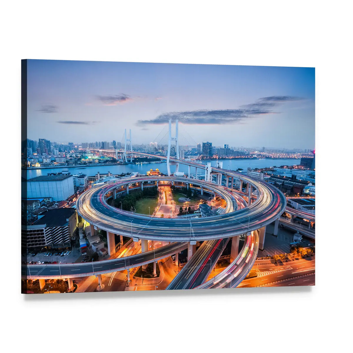 Nanpu Bridge at Dusk Canvas Wall Art, single panel gallery wrapped canvas, angled product view