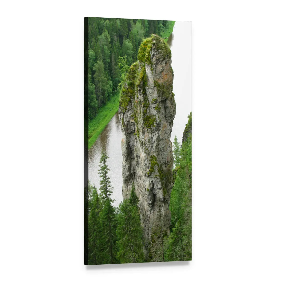 Usva River in Russia with Moss-covered Rock Spire Vertical Canvas Wall Art, 1 panel 1 Vertical layout gallery wrapped canvas set, angled product view