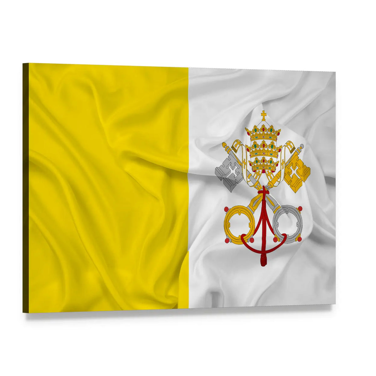 Vatican City Flag with Papal Tiara and Keys Canvas Wall Art, single panel gallery wrapped canvas, angled product view