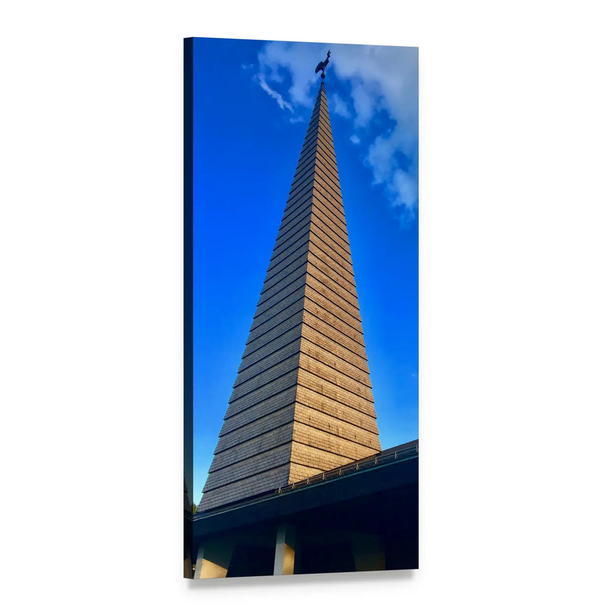 Rooster Weathervane on Wooden Spire Vertical Canvas Wall Art, 1 panel 1 Vertical layout gallery wrapped canvas set, angled product view